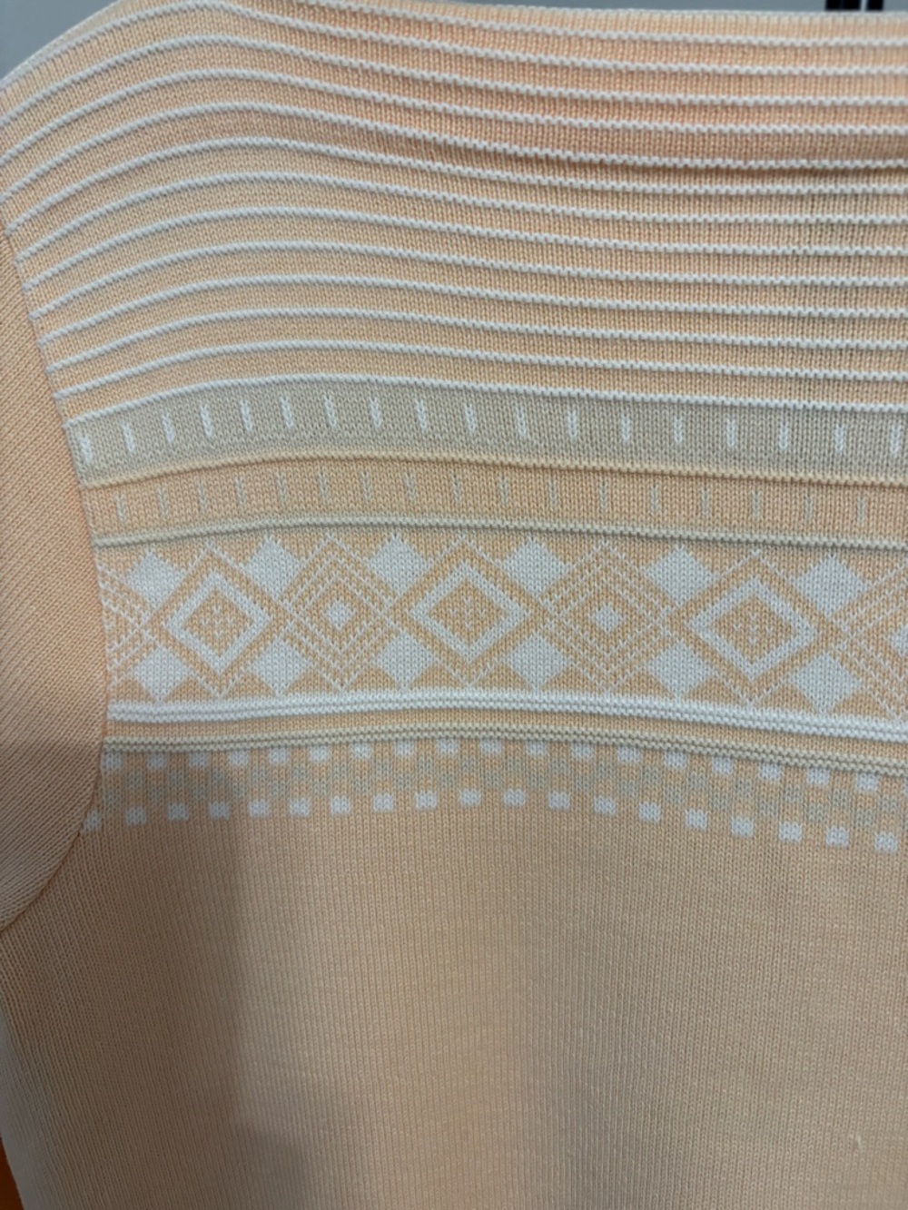 RARE Vintage LACOSTE Archival Jacquard Boatneck Sweater - Peach 100% Cotton - Picture 3 of 9